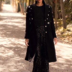 NWT Ivy City Co Jacqueline Coat in Black Wool Jewel Embellishments 1X Overcoat
